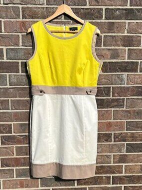 Tahari Arthur S Levine Colorblock Sleeveless Summer Dress Yellow and White 10